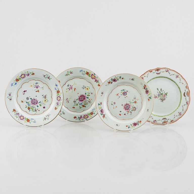 Four export porcelain plates, China, Qianlong (1736-95).