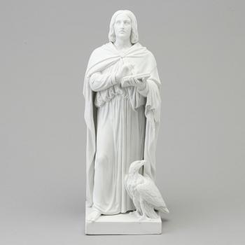 A bisquit figure of 'the Apostle Johannes' after Bertel Thorvaldsen, Royal Copenhagen, Denmark, 19th Century.