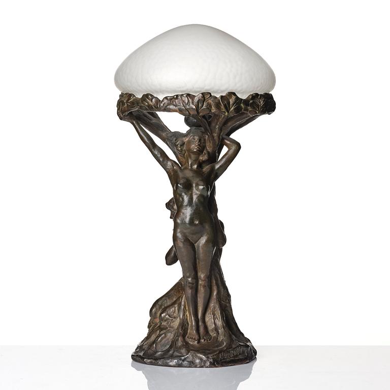 Alice Nordin, a patinated bronze lamp 'Lifvets träd', Herman Bergman, Stockholm, early 1900s.