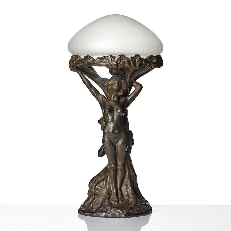 Alice Nordin, a patinated bronze lamp 'Lifvets träd', Herman Bergman, Stockholm, early 1900s.