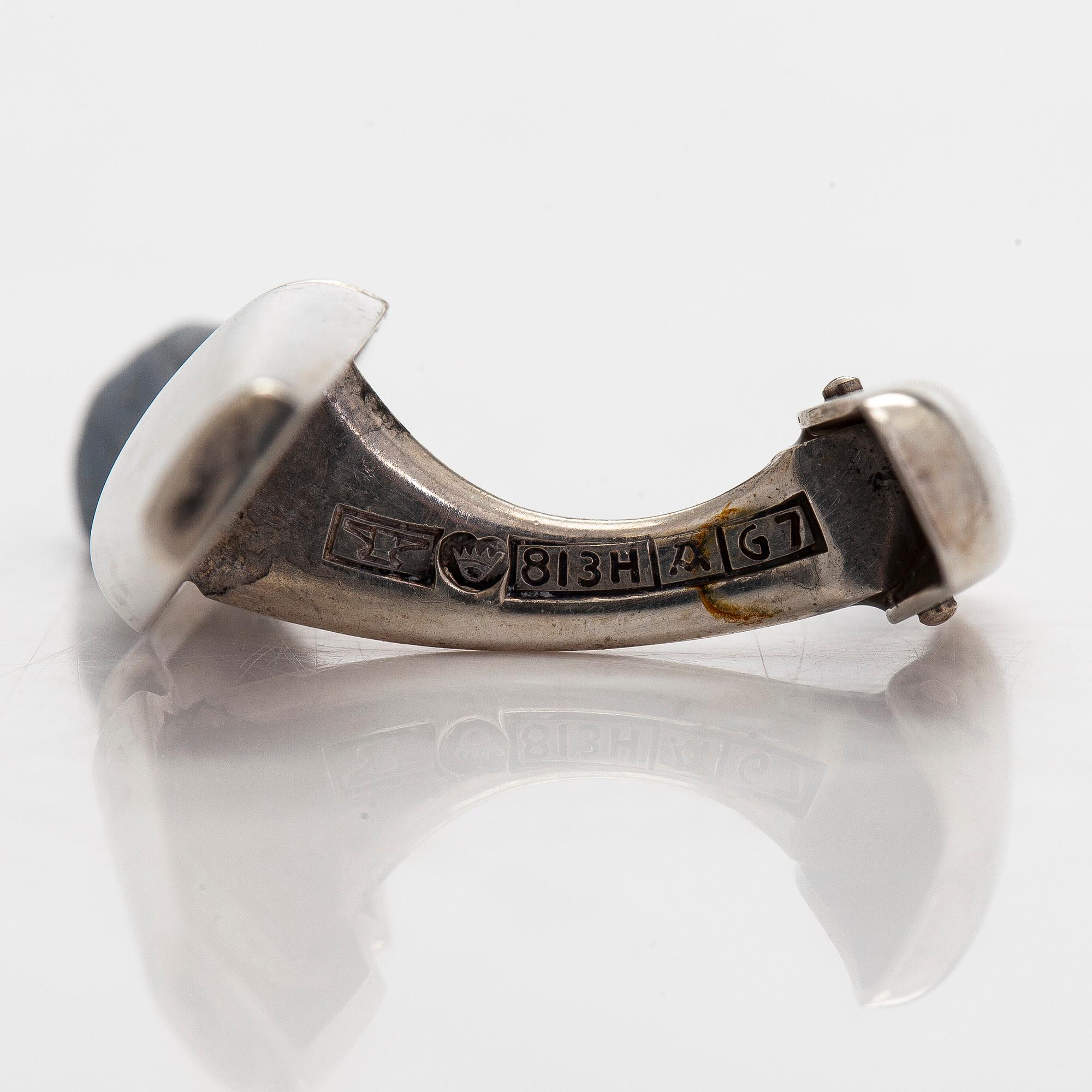 Elis Kauppi, Cufflinks and brooch, silver, Kupittaan Kulta, Turku, 1960s.