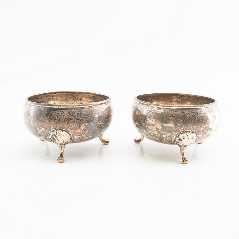 George Boot sockerskålar 1 par med skedar och tång silver Birmingham 1937.