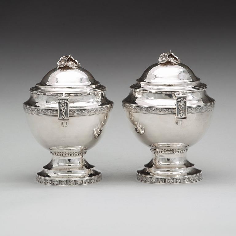 A pair of Swedish 18th century silver sugar-bowls and covers, mark of Anders Brandt, Norrköping 1781.