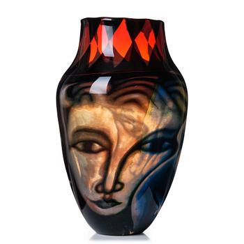 Eva Englund, a 'graal' glass vase, Orrefors 1986.