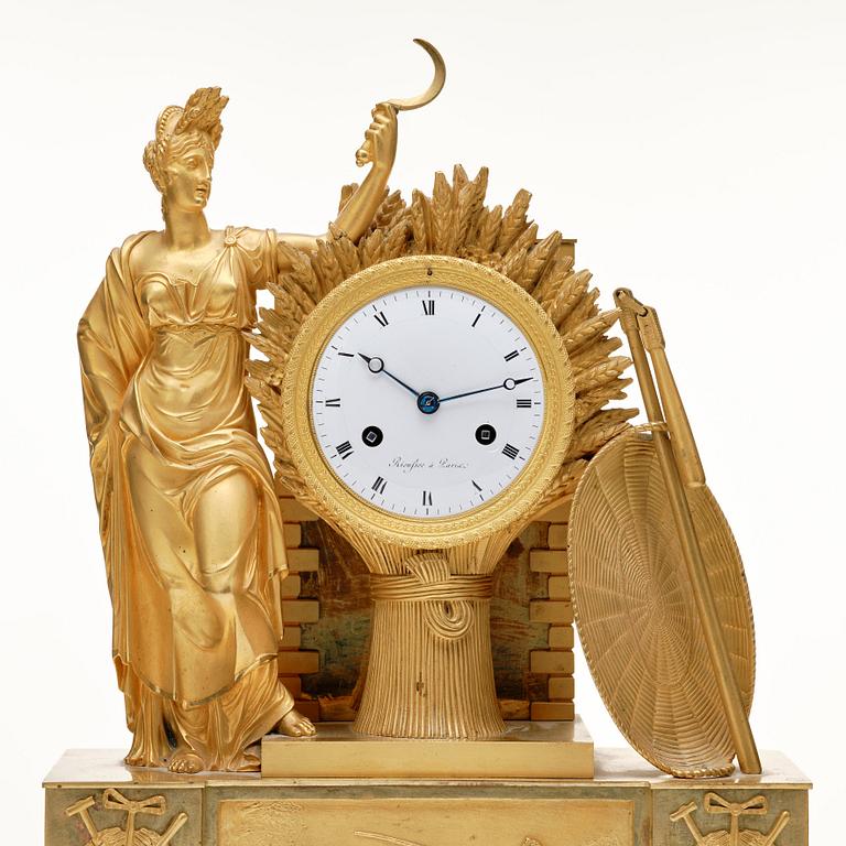 A French Empire 19th century gilt bronze mantel clock by Rieussec.