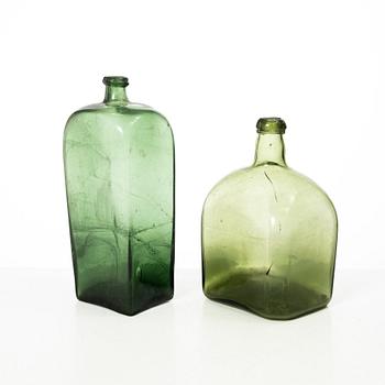Bottles, 2 pcs, glass, 17th-18th century.