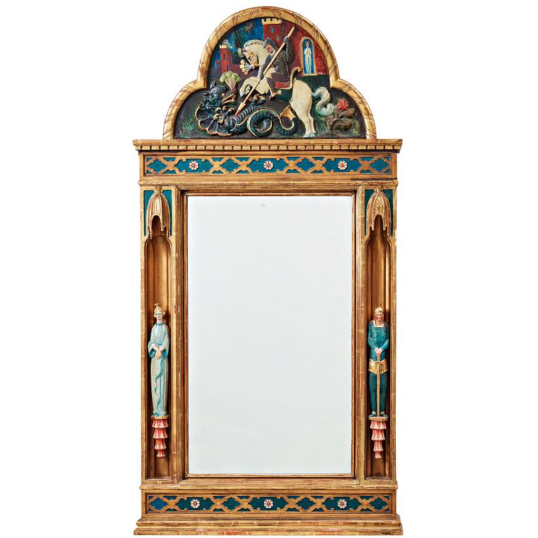 Gisela Trapp, in the manner of, a carved and painted wall mirror, ca 1900.