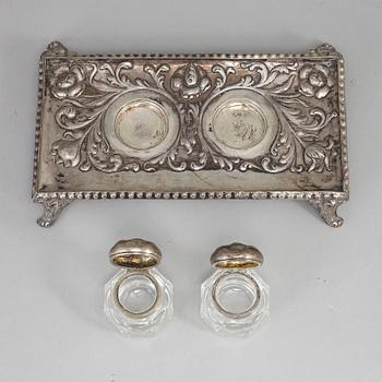 A silver and glass inkwell, Henrik Möller, Trondheim, Norway.