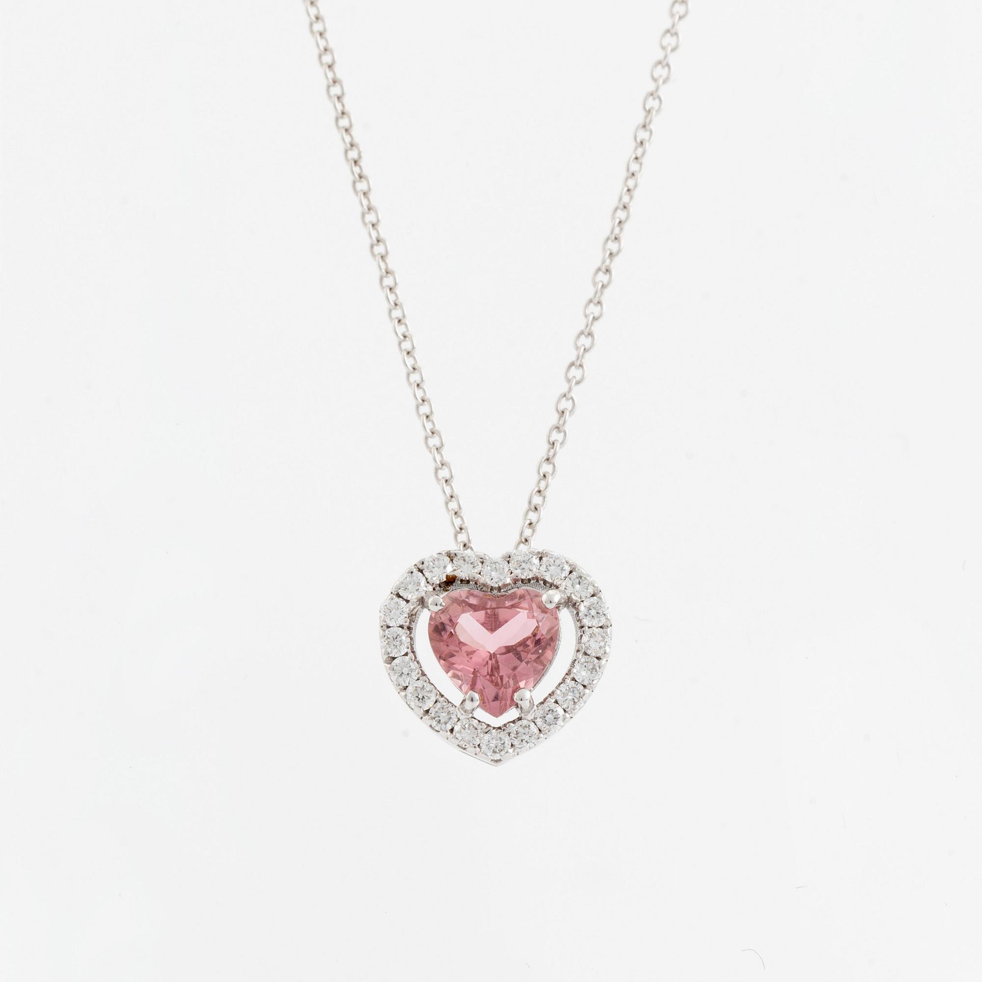 Collier med med hjärtformad rosa turmalin och  briljantslipade diamanter.