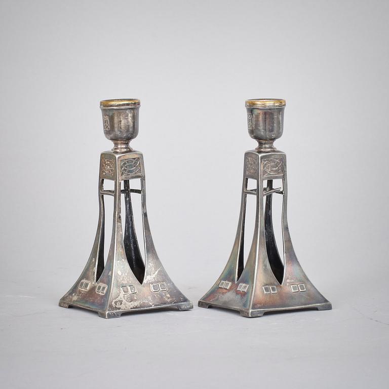 LJUSSTAKAR, ett par, vitmetall, WMF, jugend. 1900-talets början.