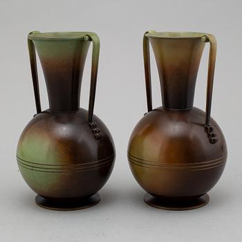 A PAIR OF BRONZE VASES, Ystad Brons, mid 20th century.
