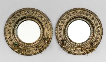 SPEGELLAMPETTER, 1 par, mässingsplåt, omkring år 1900.