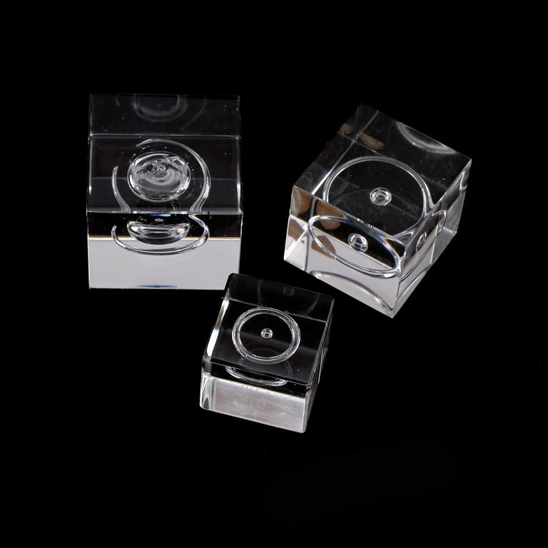 SKULPTURER, 3 st, glas, Orrefors, signerade, 1900-talets andra hälft.