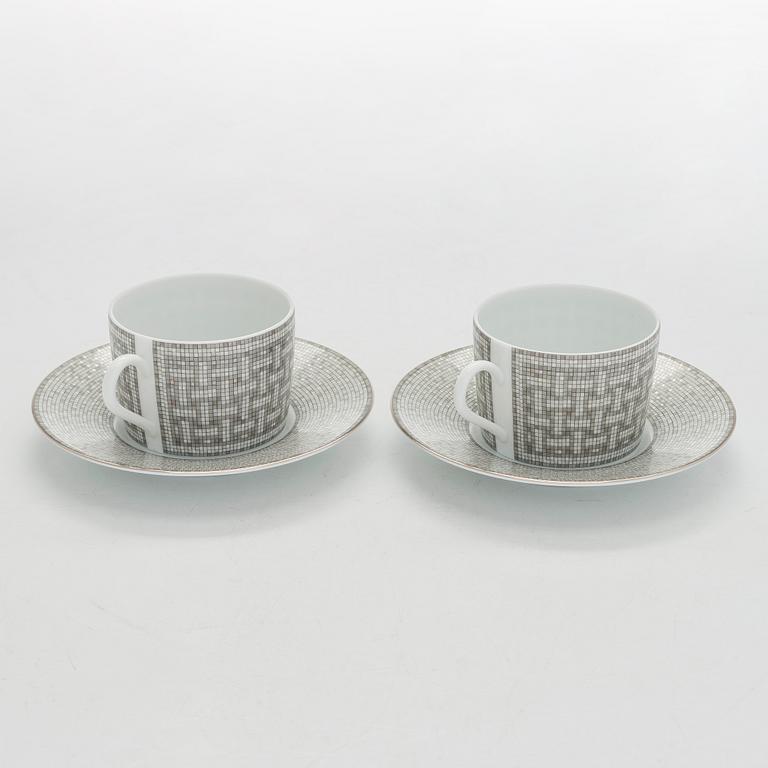 Hermès, cups with saucers, a pair, "Mosaique au 24".