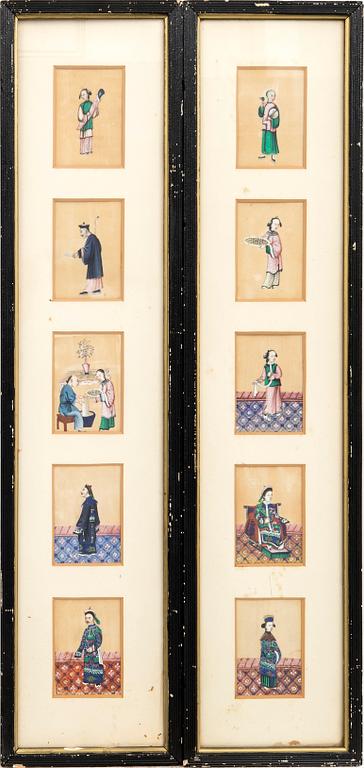 10 paintings on rice paper, China late Qing 1900s.