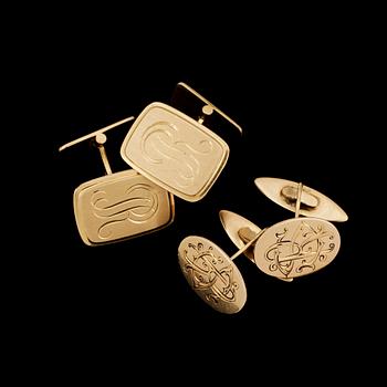 MANSCHETTKNAPPAR, 2 par, 18k guld. Vikt ca22g.