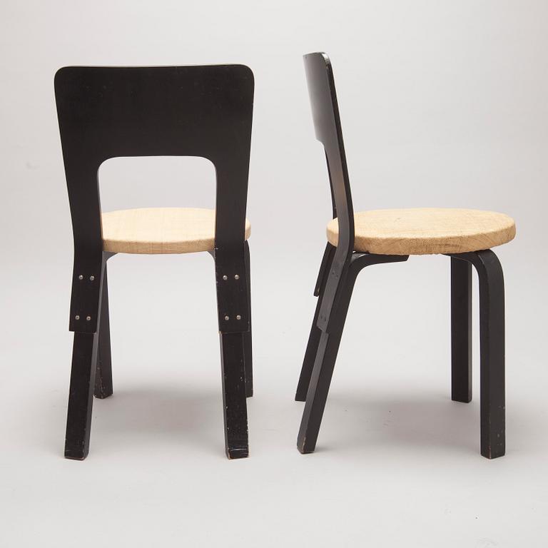 ALVAR AALTO, STOLAR, 5 st, modell 66, snarlika, Artek 1900-talets mitt.