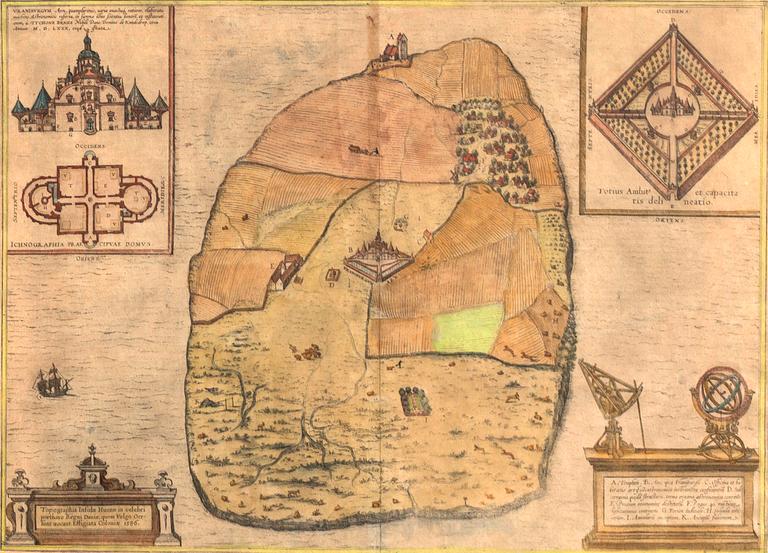 Georg Braun & Frans Hogenberg, a map of Ven / Hven, c 1586.
