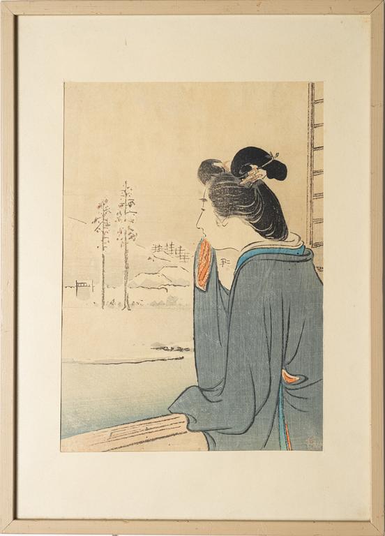 A group of four Japanese woodblock prints, Ogata Gekko, Takeuchi Keishu and Kōgyo Tsukioka.