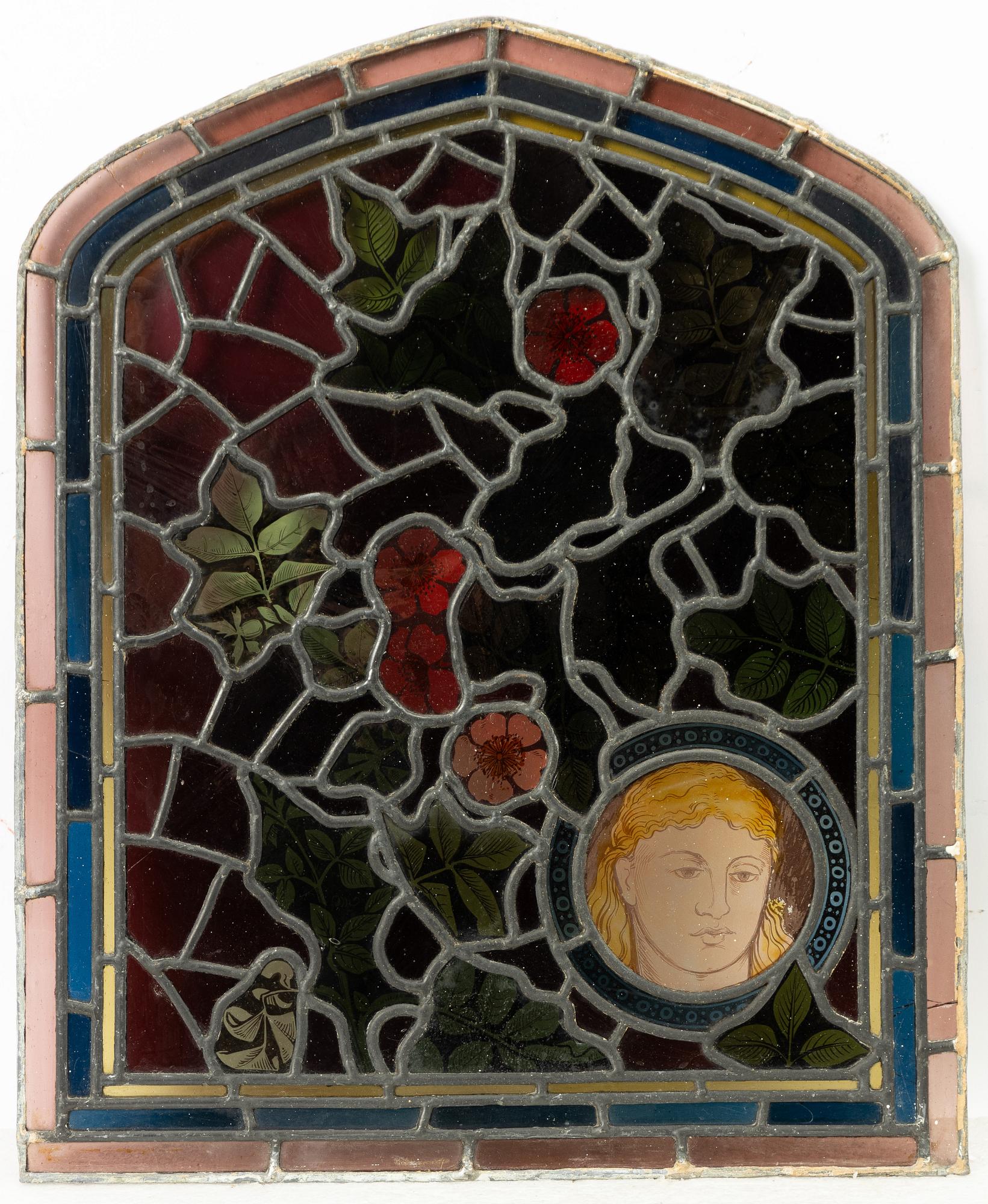 Three stained glass windows, England, circa 1900.