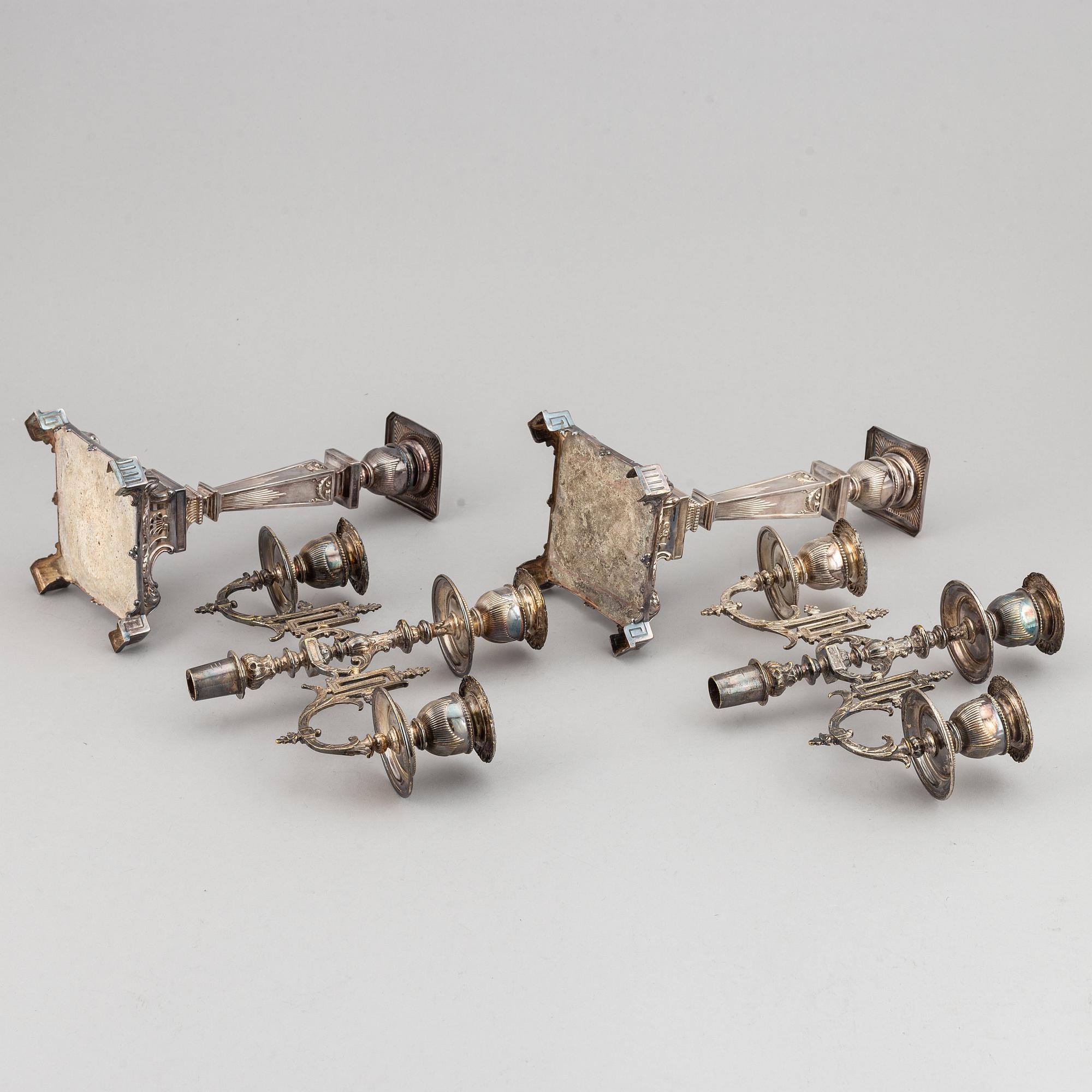 A pair of silver plated candelabras, early 20th century.