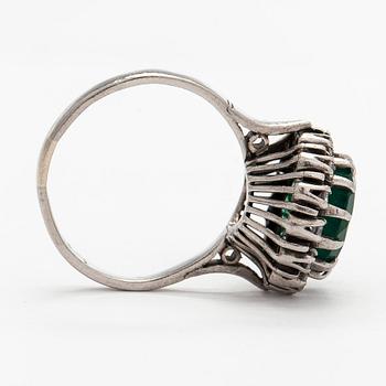 Ring, palladium, diamanter, färgad kalcedon.