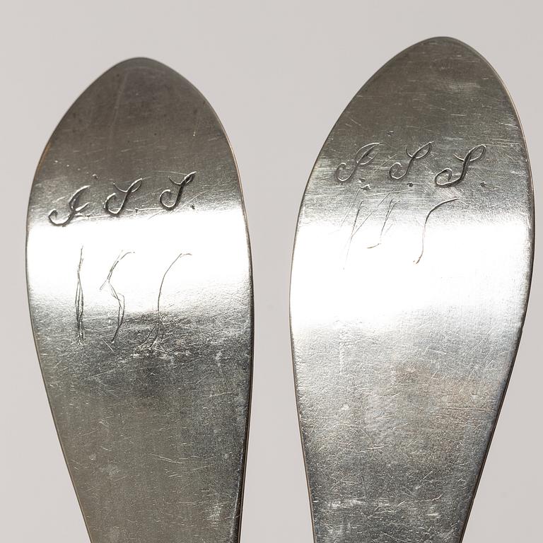 Nine Swedish silver spoons, early 19th century.