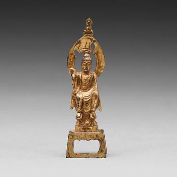 A gilt bronze figure of Buddha, presumably Tang dynasty (618-907).