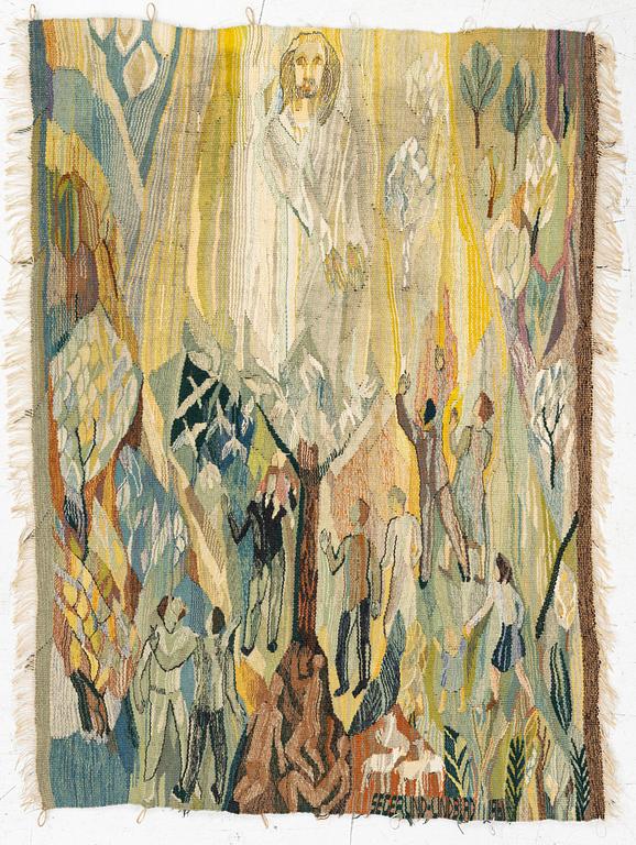 Inger Segerlind-Lindblad, vävnad, gobelängteknik, ca 97 x 70 cm, signerad o daterad 1961.