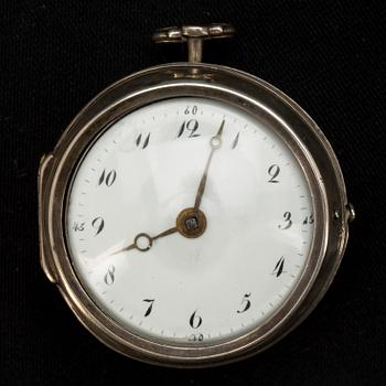 FICKUR, silver, spindelgång. Troligen England, omkring 1730.