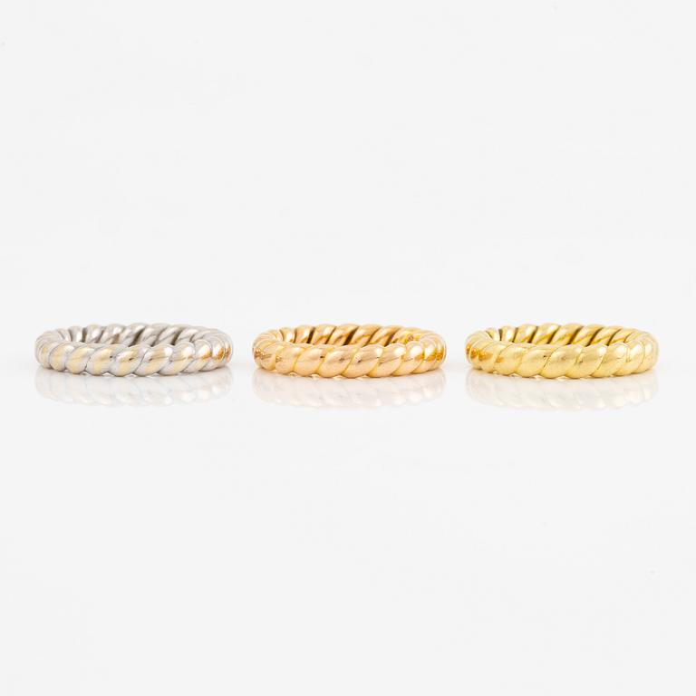 Ringar 3 st, 18K trefärgat guld.