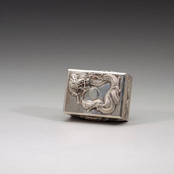 A cigarr box, salt and match box holder, export silver, partially Chen Hua, early 20th century.