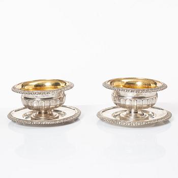 Gustaf Möllenborg, a pair of silver sauce bowls on stands, Stockholm, 1838.