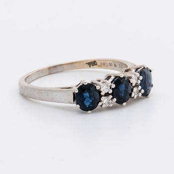 RING 18k whitegold w 3 sapphires 5 x 4 mm and 4 brilliant-cut Diamonds 0,12 ct in total engraved.