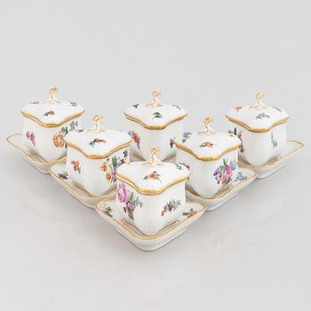 A set of six porcelain custard cups with saucers, Royal Copenhagen, Denmark 1870-1890.