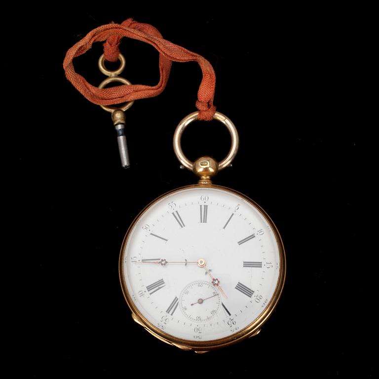 FICKUR, boetten guld 18K, Ancre Ligne Oroite. Nyckel. 1800-talets slut.