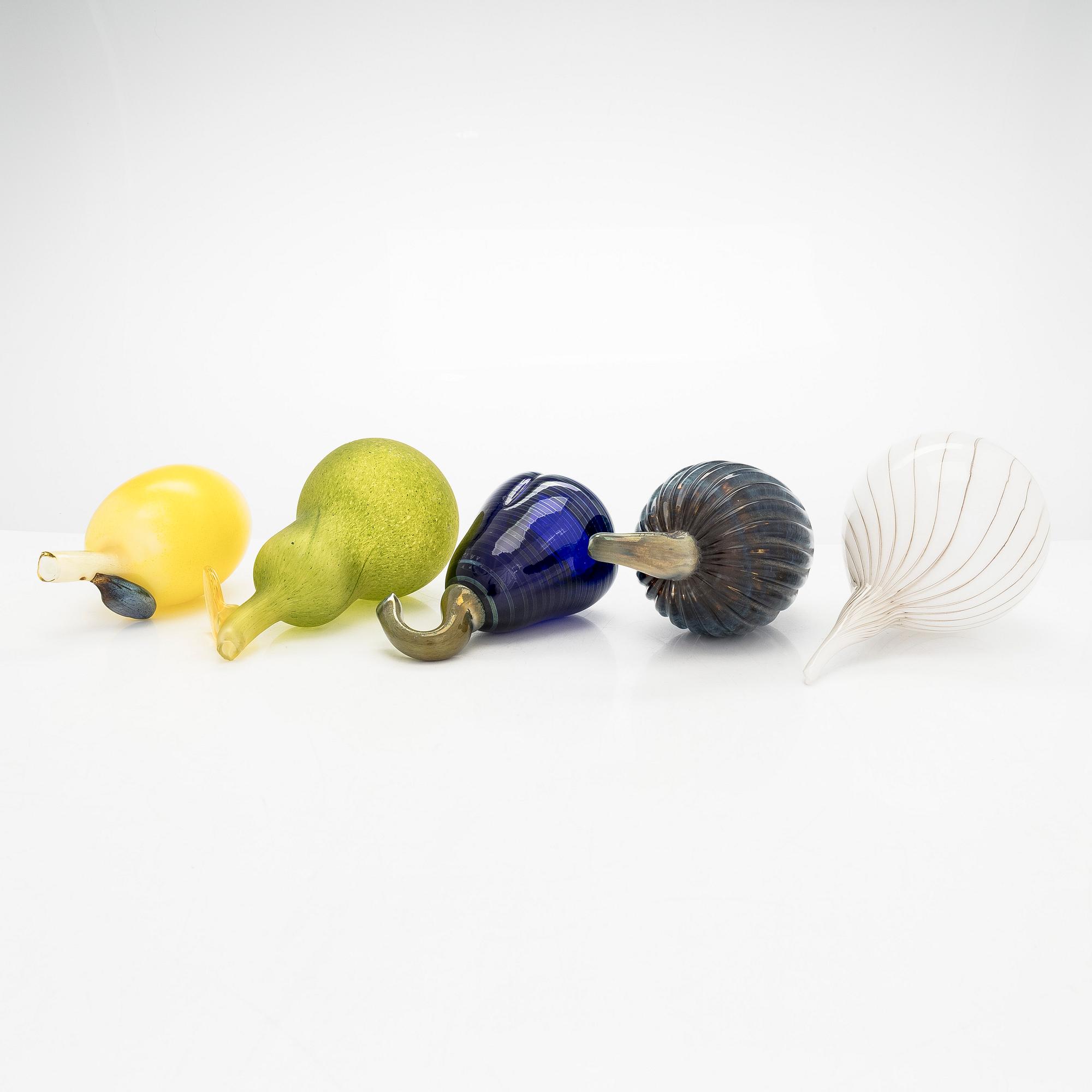 Oiva Toikka, glasfiguriner, 5 st, signerade Oiva Toikka, 1980/1990-tal.