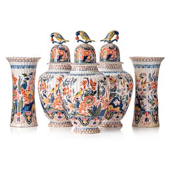 339. A Dutch five-piece faience garniture, Delft, late 18th Century.