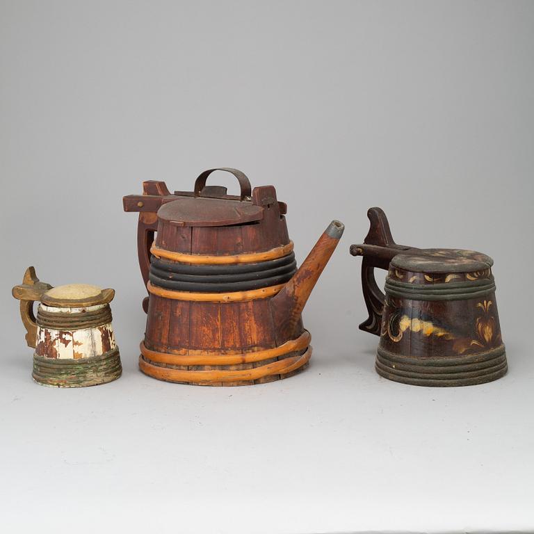 Three painted wooden jars from the 19-20th century.