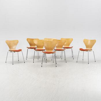 Arne Jacobsen, stolar, 8 st, "Sjuan", Fritz Hansen, Danmark, 1981.