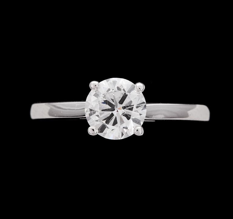 A brilliant cut diamond ring, 1.02 cts. Cert. HRD.