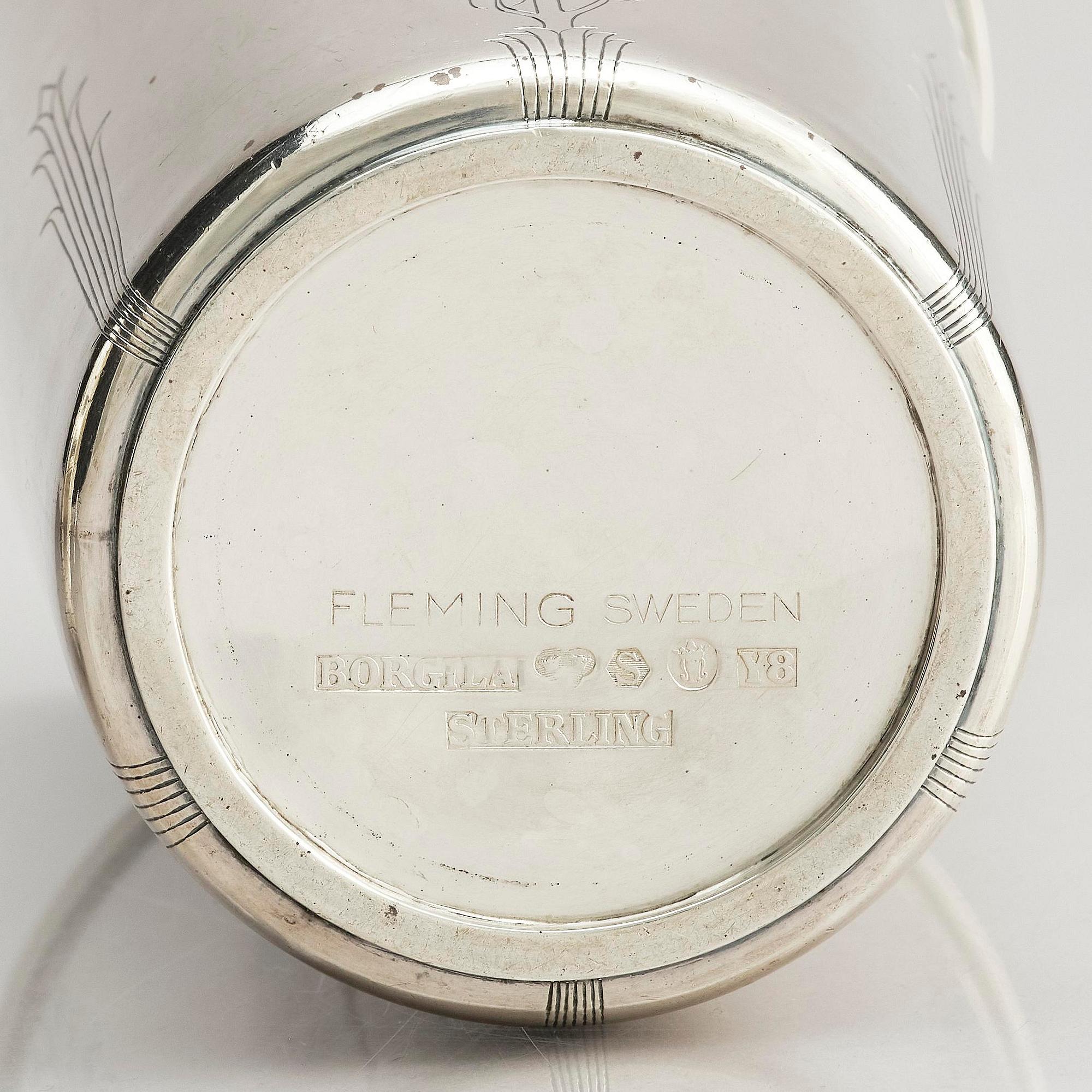 Atelier Borgila, a sterling silver coctailshaker, design Erik Fleming, Stockholm, Sweden 1949.