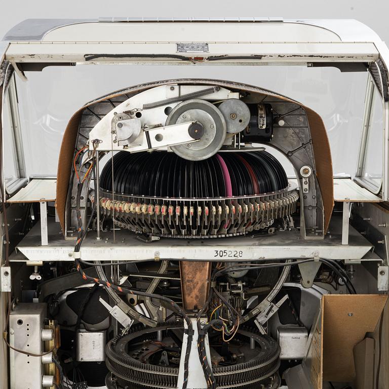 Jukebox, Wurlitzer modell 2100,  Rudolph Wurlitzer Company, North Tonawanda, New York, USA, 1957.