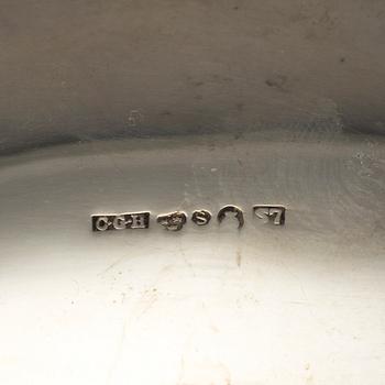 silver coffee pot with ivory handle and sugar bowl by CG Hallberg, Stockholm 1981 and 1920. Weight ca 1681 grams.