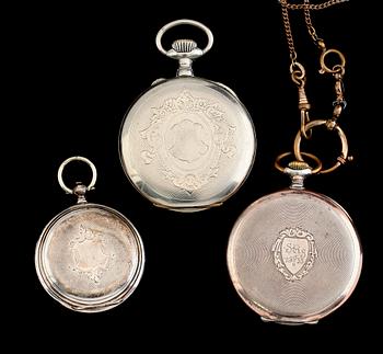 FICKUR, 3 st, bla silver och Omega, tidigt 1900-tal.