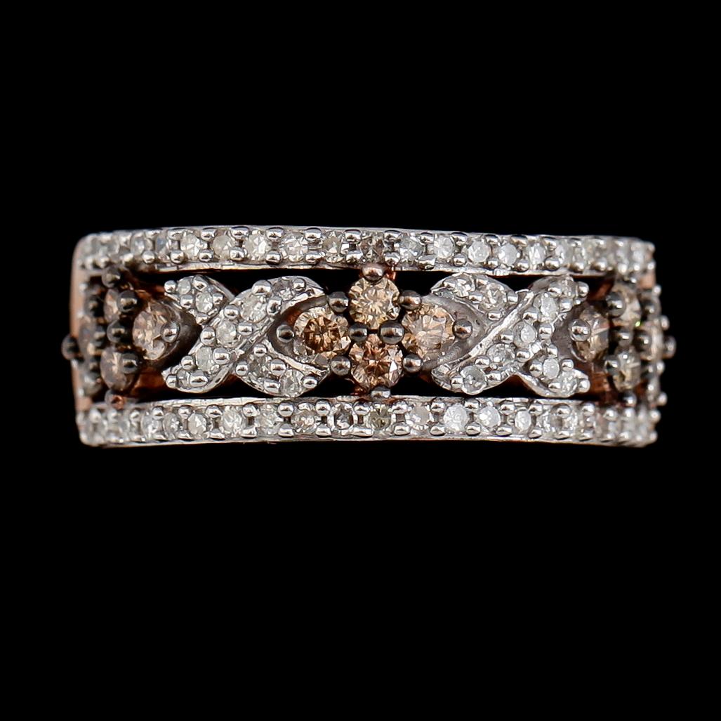 RING, 14K roséguld, diamanter tot ca 0.75 ct. Vikt ca 5 g.