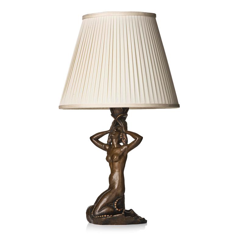 Hjördis Nordin-Tengbom, a patinated bronze table lamp, Herman Bergman konstgjuteri, Stockholm, 1922.