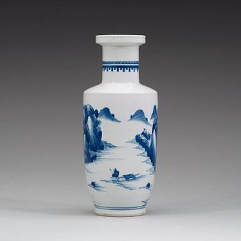 A blue and white Roleau vase, late Qing dynasty.