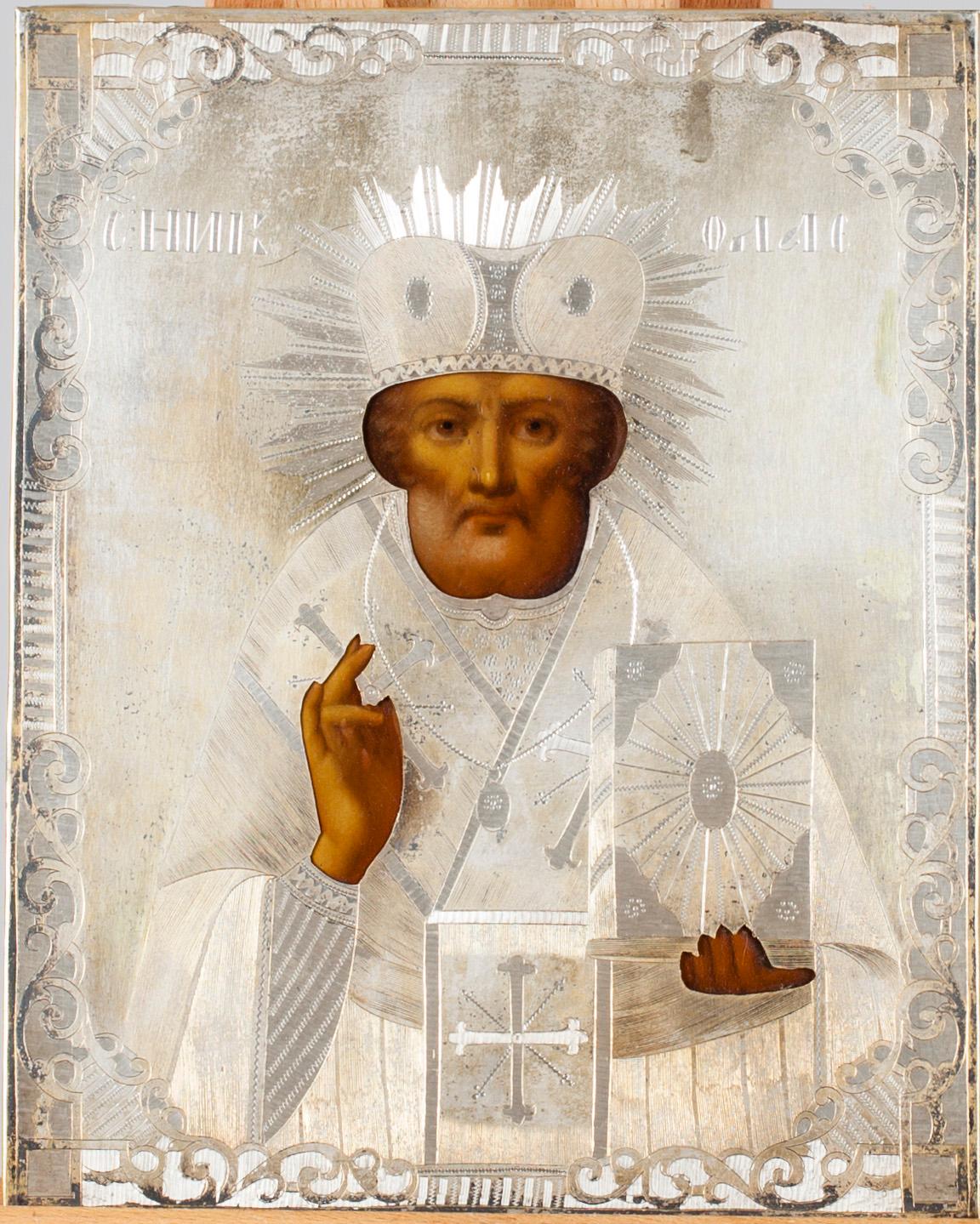 KIOTA, ikoni riisalla, tempera puulle sekä hopeaa, Moskova 1858.