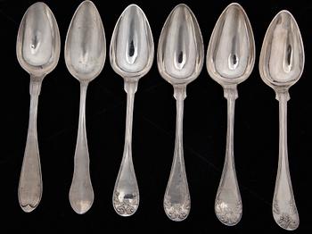 PARTI MATSKEDAR, 6 st, silver, bland annat Johan Henrik Lampa 1813, Stockholm. 1800-tal. Vikt ca 240 gram.